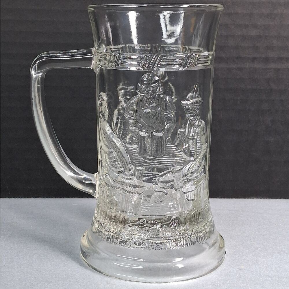 Indiana Glass Tiara Tavern Beer Stein Glass w/ Handle Relief Bar Scene Clear VTG - Picture 3 of 7